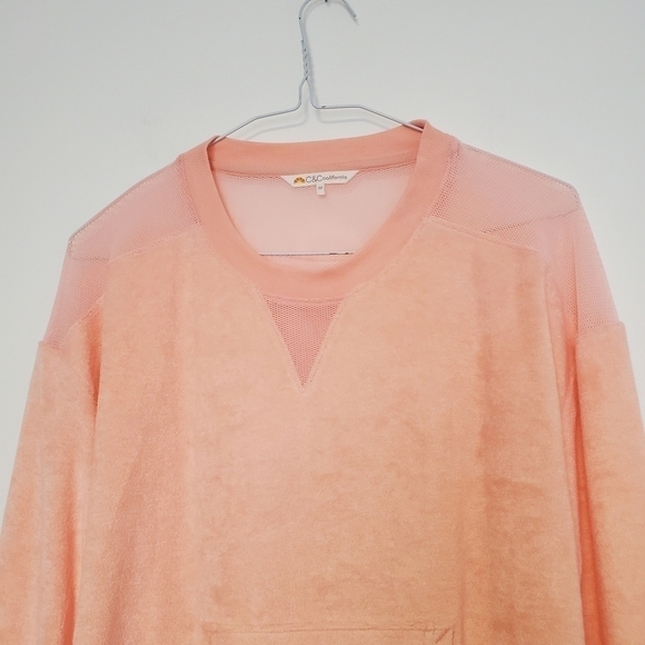 C&C California Peach Mesh and Terry cloth Crewneck Sweater - Picture 8 of 15